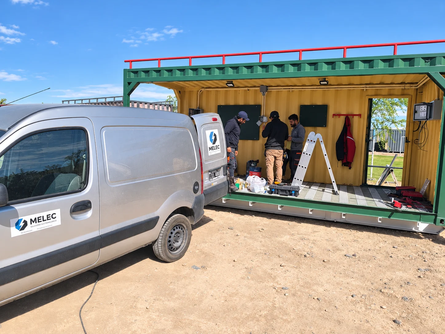 Personal trabajando en las conexiones eléctricas de un módulo